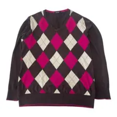 y2k Burberry アーガイル柄 Vネックセーター ブラウン ピンク