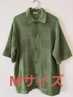 ★GU★ 半袖透かし編みニットシャツ グリーン Ｍのサムネイル