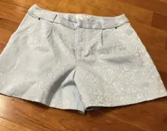水色 花柄 ショートパンツ コットン混紡