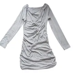 Dazy 長袖 ミニワンピース ドレープ シャーリング L タイト セクシー