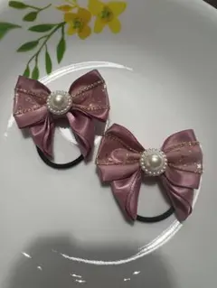 リボンヘアゴム2個セット ピンク