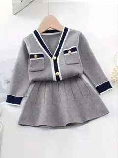 女の子　グレイ　フォーマル　セットアップ　ニット　卒園式　卒業式　120