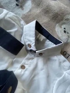 ホワイト・ネイビー ボタンダウンシャツ 140cm