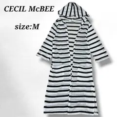 CECIL McBEE フード付きロングカーディガン ボーダー柄 透け感 春秋
