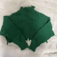 INGNI グリーン ダメージ加工 ショート丈ニット