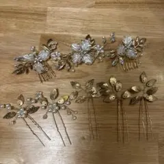 花と葉のデザイン ウェディングヘッドドレス 6点セット