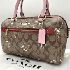 極美品✨コーチ ボストンバッグ ローアンサッチェル シグネチャー 猫 レザー
