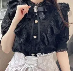 ROJITA　Vフリルフェザー半袖ブラウス