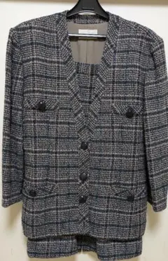 ツイード調　スーツ上下　ジャケット・スカート１１号（ウール混合）