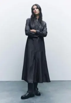 ZARA　ZW COLLECTION リネンブレンド ロングシャツワンピース　M