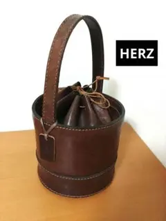 HERZ Q-8 ブラウンレザー ハンドバッグ ハードレザー 巾着