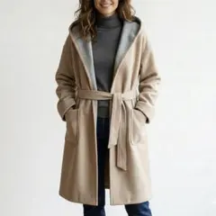 nano ナノユニバース ウール混 フーディガウンコート バイカラー