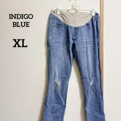 INDIGO BLUE 妊婦用 マタニティ デニムパンツ ダメージ【XL】