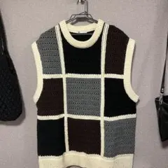 ZARA パッチワークニットベスト XL