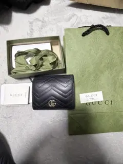 GUCCIGGマーモント レザーニつ折り財布 466492 ブラック