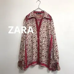 ザラ　ZARA ペイズリー柄　サテン風シャツ　レッド　レディース　S