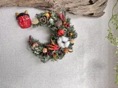 節分三日月リース　厄除け　縁起物素材のリース ハンドメイド　鬼の面付き