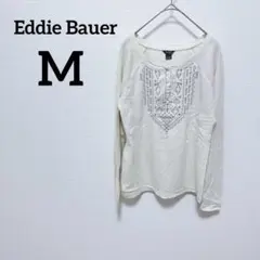Eddie Bauer アイボリー 刺繍入り長袖Tシャツ M 白 訳あり