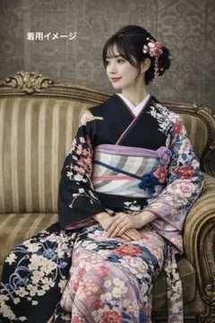 コーデ選択可能　シンプルな小物合わせ　黒　振袖　成人式　M〜Lサイズの方向き