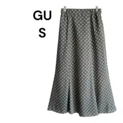 ジーユー　マーメイド　ロングスカート　S　グリーン　総柄　花　スタイルアップ