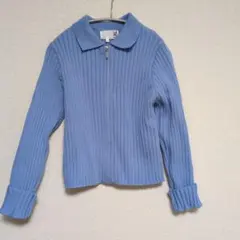 【良品】LAKORE　長袖ニット　ジップアップセーターブルゾン　ブルー　M