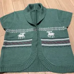 グリーン 刺繍 ニットベスト M