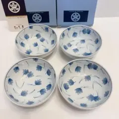 未使用 たち吉 小鉢 4客セット 染付 葉模様 昭和 食器のサムネイル
