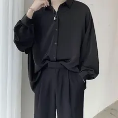 メンズ 黒 シャツ メンズ 春夏 長袖 オーバーサイズ 韓国 モード系 XL