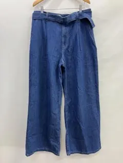 GU　ジーユー　★ライトデニムベルテッドワイドパンツ　青　ベルト付　XL