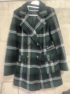 【値下げ】グリーン チェック柄 ダブルブレスト コート