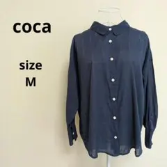 coca コットン ガーゼ シャツ ブラウス ネイビー M