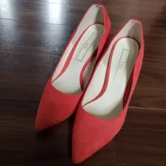 R&E サイドデザインカットスエードパンプス　ストラップなし