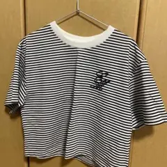 ストライプ 半袖Tシャツ ロゴ刺繍