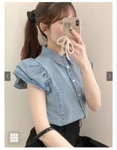 【タグ付き新品】グレイル GRL フリルスリーブデニムブラウス ta251のサムネイル