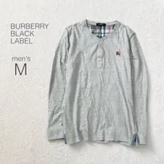 【バーバリー】ヘンリーネックTシャツ 長袖 刺繍 綿100 日本製 シンプル M