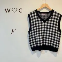 ダブルシー　ベスト　ニット　千鳥格子　白　黒　Ｆ　かわいい　ゆったり 体系カバーのサムネイル