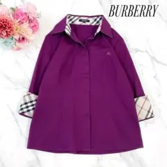 美品　バーバリーロンドン　ノバチェック　ホース刺繍　七分袖シャツ　42 パープル