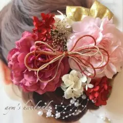 ローズピンク＆ピンク〜和装花髪飾り〜結婚式　成人式　卒業式　振袖　かんざし花飾り