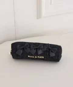 Maison de FLEUR ツイードリボンロングポーチ　ブラック　黒