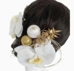 胡蝶蘭髪飾りヘアアクセサリー成人式ヘッドドレス結婚式ウェディング金箔和装水引
