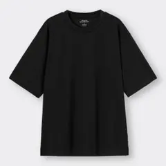 美品【超希少サイズ 2XL】GU　ドライポンチクルーネックTシャツ　5分丈　黒