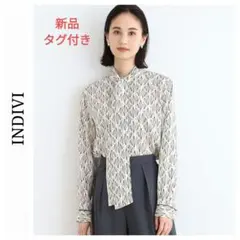【新品】INDIVI インディヴィ【ボウタイ付/モノグラム柄】クラシックブラウス