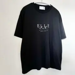 ELLE CLUB エル　Tシャツ トップス　半袖　黒　ブラック　L モノトーン
