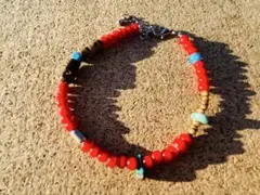 ボヘミアン風2way天然石ターコイズココナッツシルバーホワイトビーズブレスレット