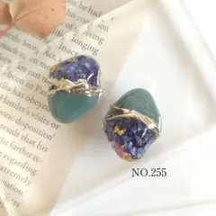 ハンドメイド ピアス イヤリング お花 レジン 大ぶり 鉱石風 青 NO.255