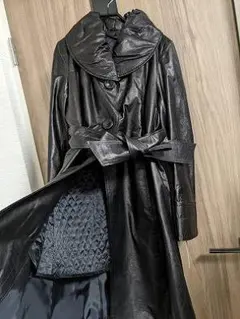 158　新品未使用保管品タグ付 牛革 レザー ベルトロングコート　ライナー