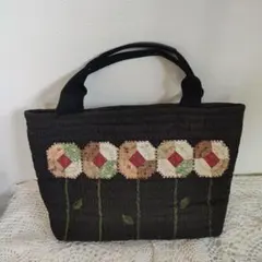 ハンドメイド　キルティングハンドバッグ　パッチワーク　刺繍