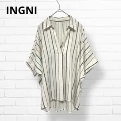 INGNI イング✨スキッパーブラウス【Ｍ】ストライプ ドルマンスリーブ 半袖