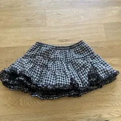 フレアスカート 黒白チェック レース付き