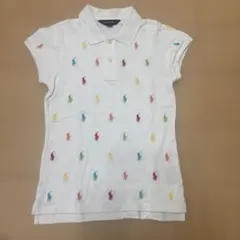 Ralph Lauren 半袖ポロシャツ白RLポニー総柄カラフル150